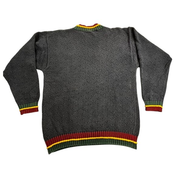 Vintage Tommy Hilfiger Sweater Men Small Rasta Trim Textured Knit Gray Hong Kong - Picture 2 of 11